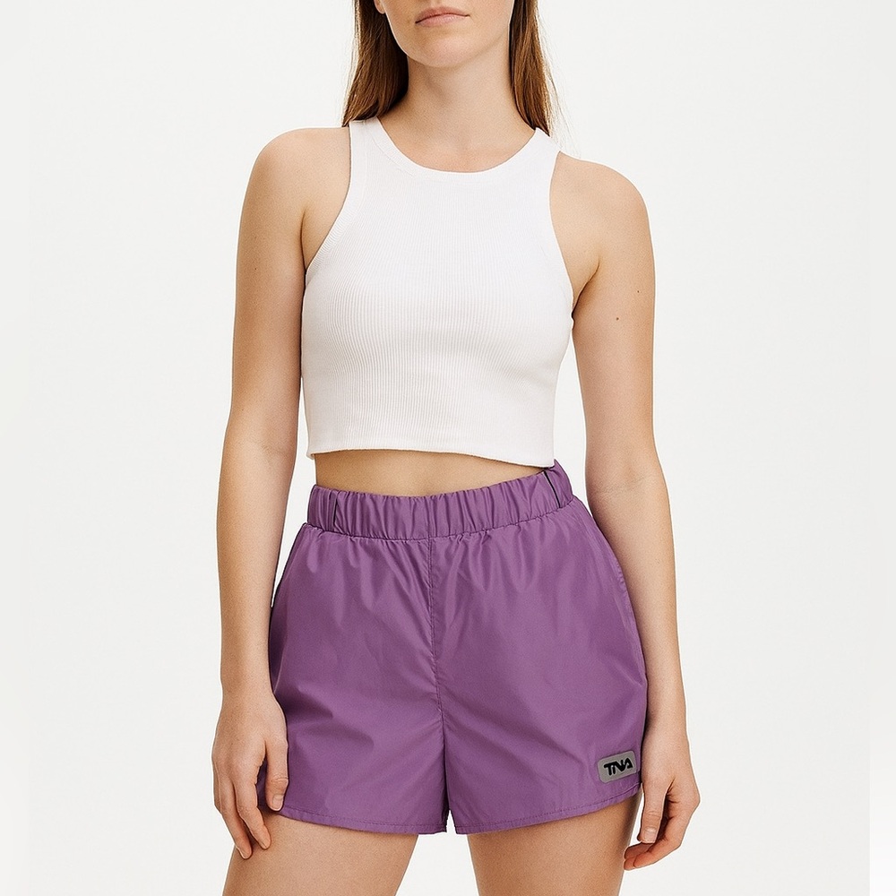 Aritzia TNA Nylon‎ Shorts Women’s Size Small Purple High Rise Pull-On Pockets